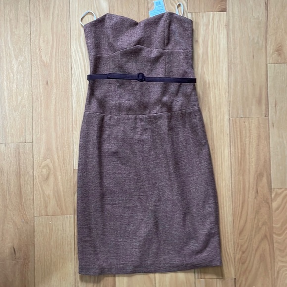 NWT Anthropologie Rust-Brown Tweed Strapless Corset Dress - Size 4 - Picture 2 of 11